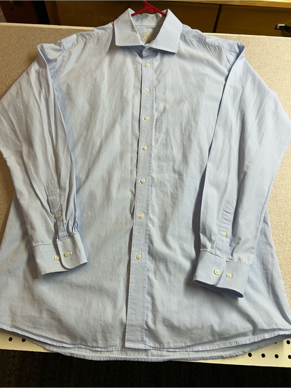 Alfa Perry Men's Light Blue Checked Dress Shirt - Classic Spread Collar 17 36-37